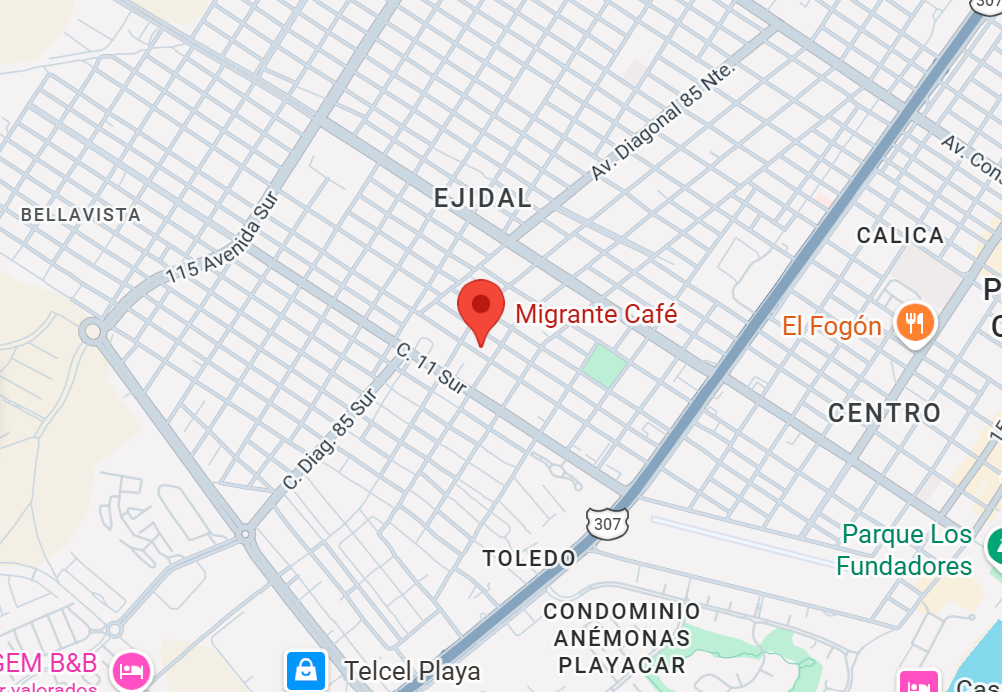 Mapa de ubicación de Migrante Café en Playa del Carmen